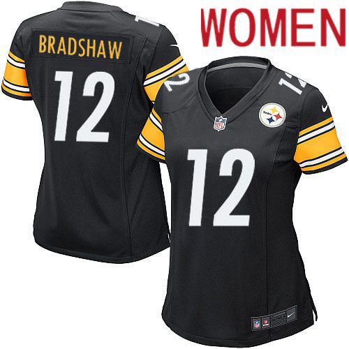 Women Pittsburgh Steelers #12 Terry Bradshaw Nike Black Game Player NFL Jersey->women nfl jersey->Women Jersey